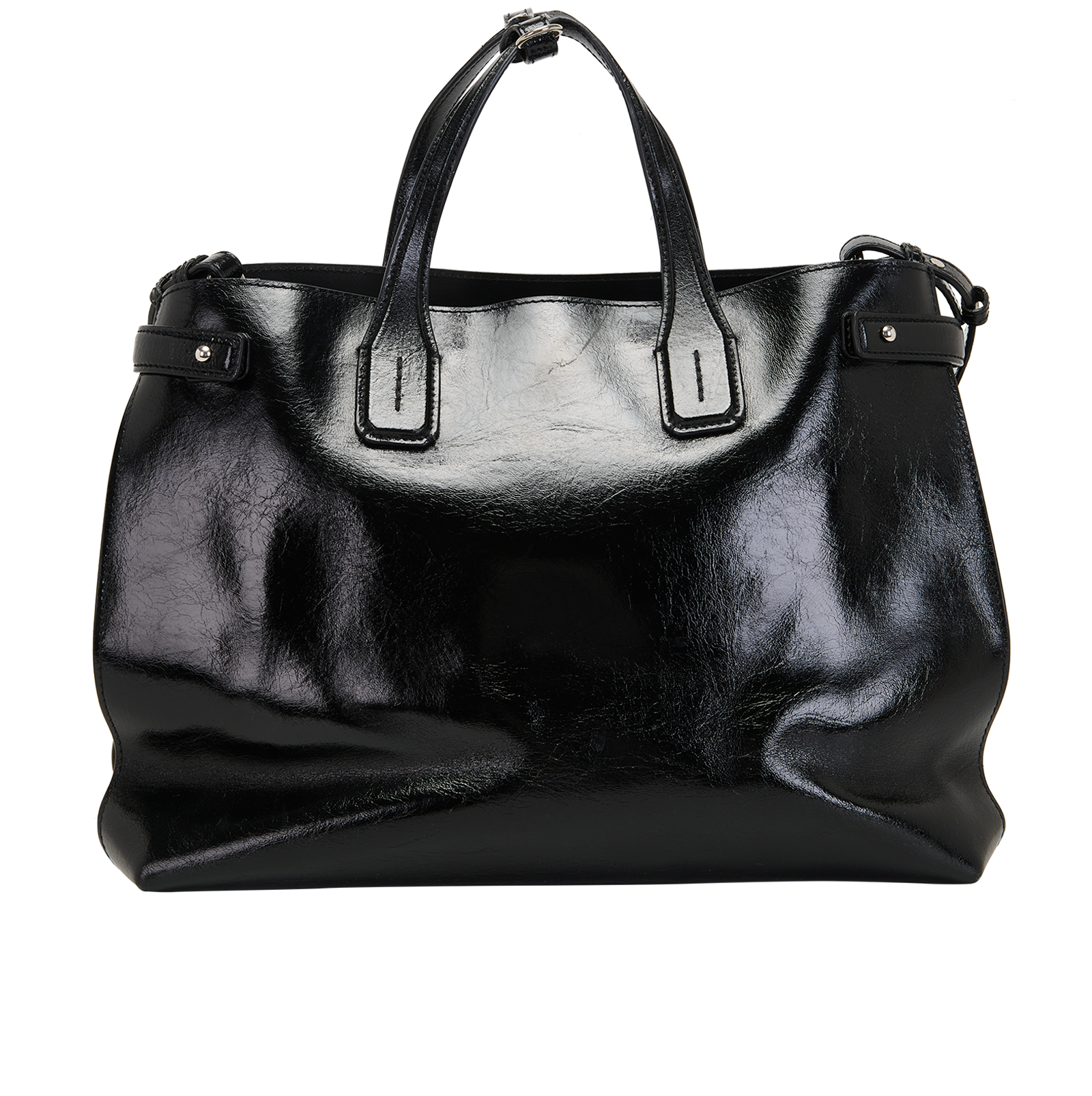Medium Banner Tote, &pound;450, Handbags, Black, Patent Leather, Back view
